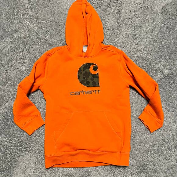 Carhartt Hoodie Youth Kids Medium 8-10 Orange Hoodie Camo Logo - Picture 1 of 7